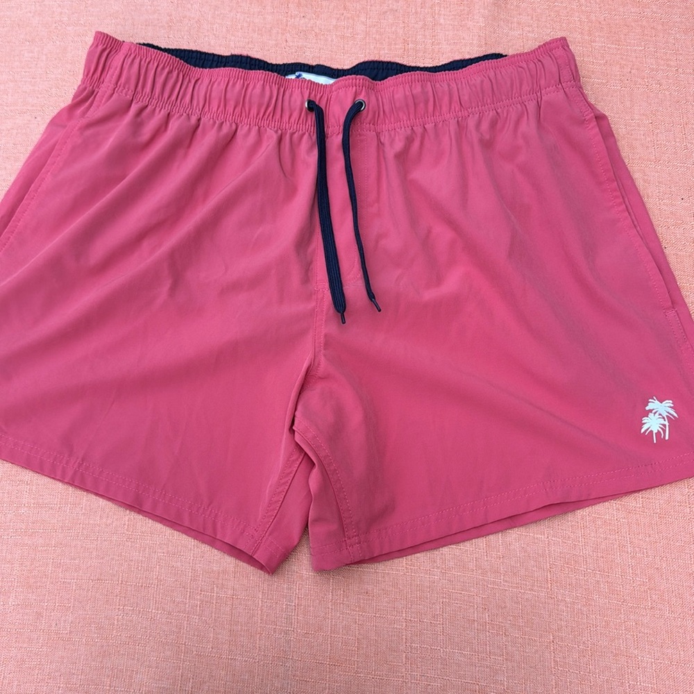 Trunks Surf & Swim Faded Red Bathing Suit XXL Navy Blue Lining and Draw String